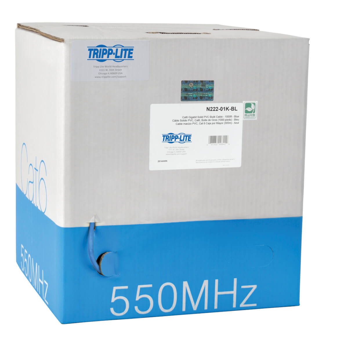 Bobina de Cable UTP CERTIFICABLE TRIPP-LITE N222-01K-BL - CAT6 Gigabit Núcleo Sólido, COLOR AZUL, 305 METROS, BOBINA EN CAJA CON BASE GIRATORIA PARA SU FA Bobina de Cable UTP CERTIFICABLE TRIPP-LITE N222-01K-BL - CAT6 Gigabit Núcleo Sólido, COLOR AZUL, 305 METROS, BOBINA EN CAJA CON BASE GIRATORIA PARA SU FA